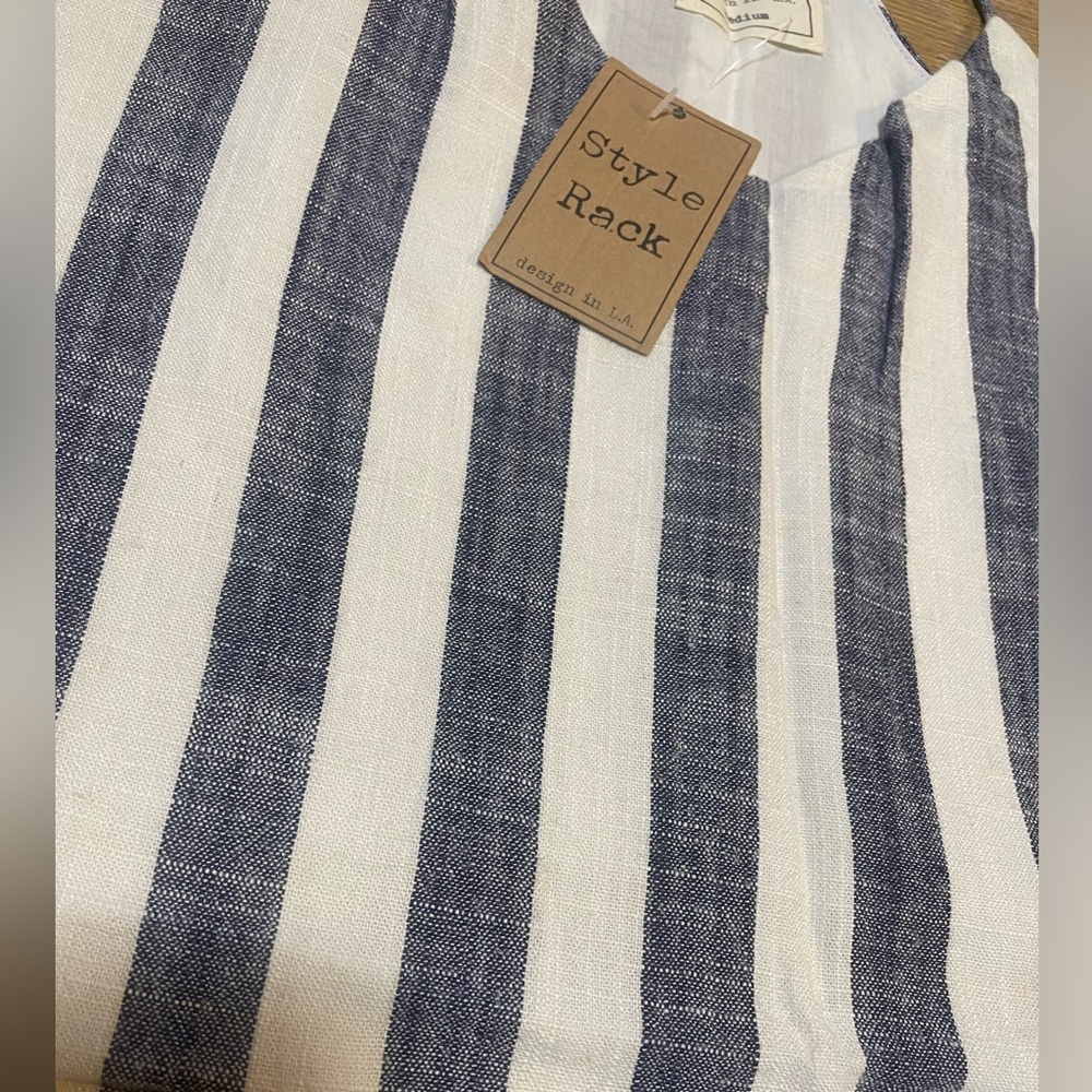 NWT - STYLE RACK Striped Blue & White Linen & Cotton Blend Mini Dress - Sz M - Picture 2 of 8